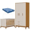 Ver imagem 1 de Guarda Roupa Infantil 3 Portas com Berço Americano Flip Areia Acetinado Savana com Colchão Ortobom