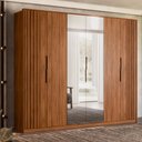 Ver imagem 1 de Guarda Roupa Casal 6 Portas com Ripado e com Espelho 6 Gavetas Atrice - Nogueira Touch