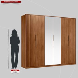 Guarda Roupa Casal 6 Portas com Ripado e com Espelho 6 Gavetas Atrice - Nogueira Touch - 4