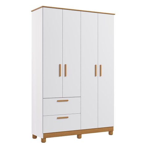 Guarda Roupa Infantil Jujuba 4 Portas e 2 Gavetas Nature/branco - Permóbili Baby