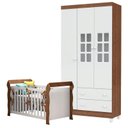 Ver imagem 1 de Berço Lara e Guarda Roupa Infantil 3 Portas Mariah Branco Acetinado Amadeirado - Carolina