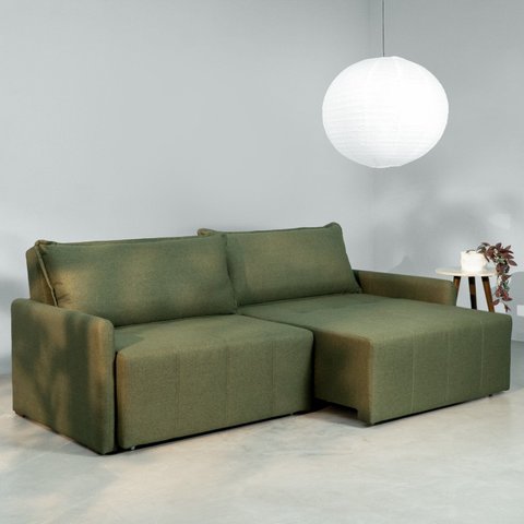 Sofá Cama Retrátil e Reclinável 3 Lugares 250cm em Linho Baraúna CabeCasa MadeiraOriginals Verde