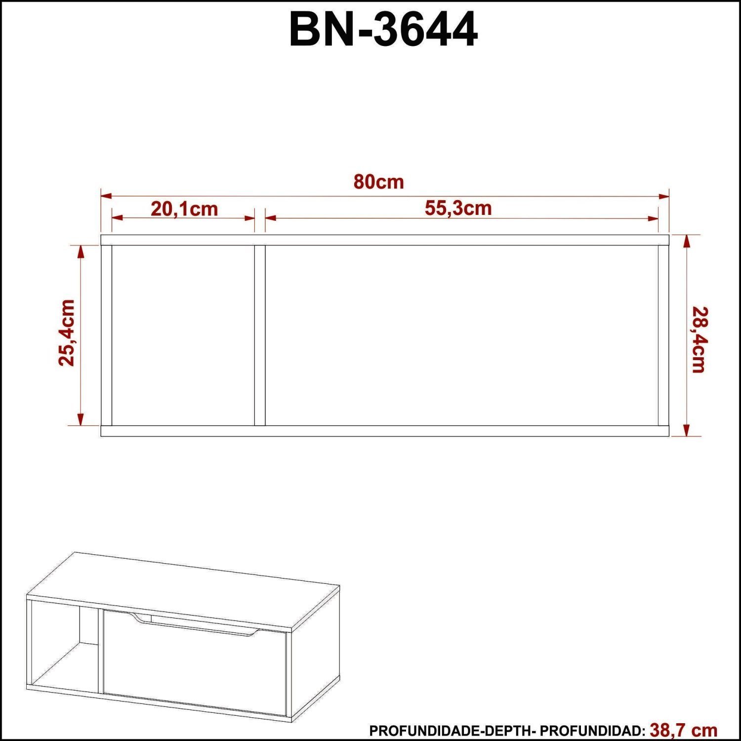 Gabinete para Banheiro com 1 Porta sem Cuba BN3644 - 5