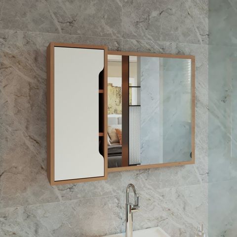 Espelheira para Banheiro 80x60cm BN3645 Laranja/Amêndoa/Branco