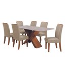 Ver imagem 1 de Conjunto Mesa de Jantar com Vidro 1,80m e 6 Cadeiras Grécia Dobuê - Madeirado/bege