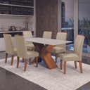 Ver imagem 2 de Conjunto Mesa de Jantar com Vidro 1,80m e 6 Cadeiras Grécia Dobuê - Madeirado/bege