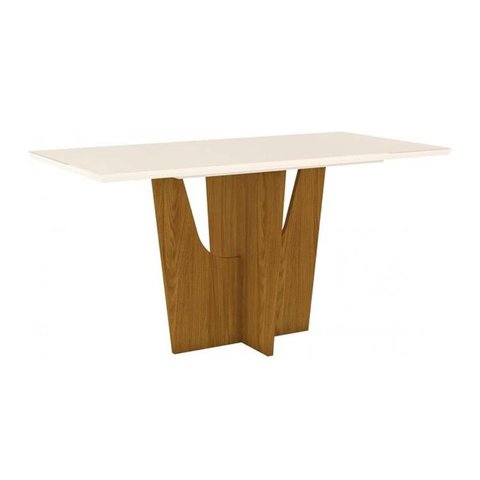 Mesa de Sala Jantar Vértice + Tampo Madeirado 160x80cm Nature/Off White - Henn