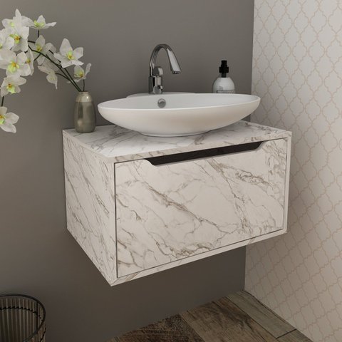 Gabinete para Banheiro com 1 Porta 60cm BN3646 Branco/Mármore