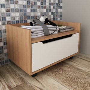 Armário para Banheiro 60cm com 1 Gavetas e Rodízio BN3647 Branco/ Amêndoa