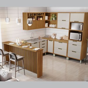 Cozinha Modulada Imperatriz Gourmet Canto 09 Peças Ripado em Mdf Nesher