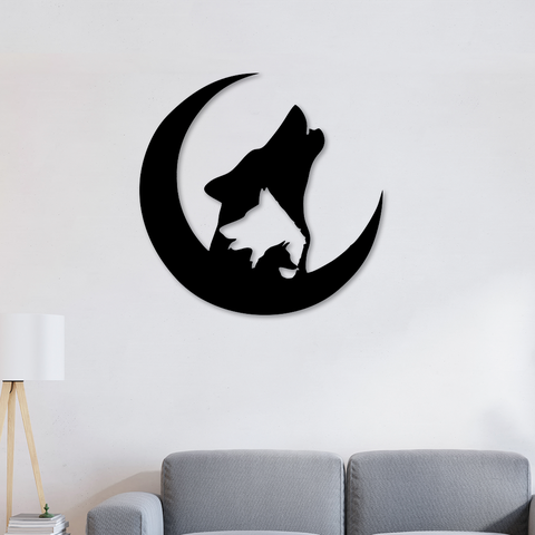 Escultura de Parede Lobo na Lua em Mdf