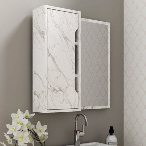 Espelheira Armário para Banheiro com Espelho 60x60cm BN3648 Branco/Mármore