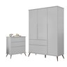 Quarto Infantil Guarda-Roupa e Cômoda 3 Gavetas 100% MDF Mel P04 Cinza - Mpozenato - 1