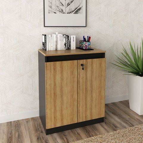 Balcão para Escritório 60cm com 1 Prateleira 2 Portas e Chave ME4149 Marrom