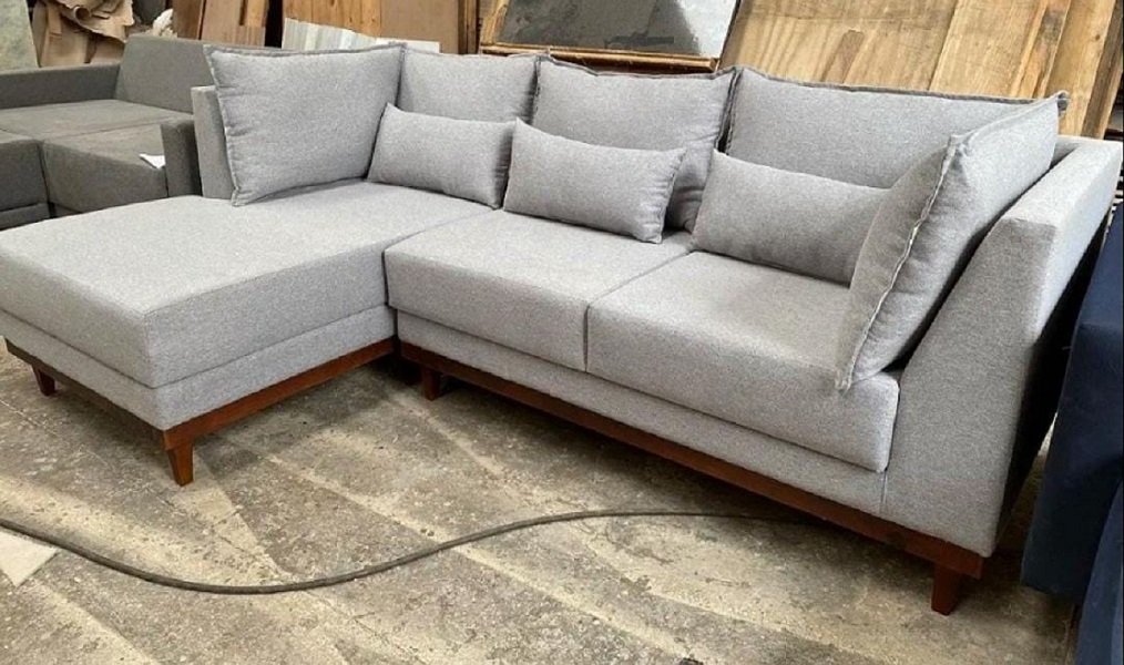 SOFÁ CHAISE STELLA 3.20m Linho Saturno Felemar Estofados MadeiraMadeira