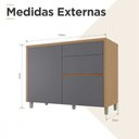 Ver imagem 2 de Balcão 1 Porta 3 Gavetas Nesher Condessa 120cm MDF Carvalho Titânio