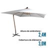 Ombrelone Lateral Suspenso Estrutura Madeira 3m Gigante Manivela Jardim Branco Importway Iwoblm-300  - 2