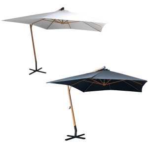 Ombrelone Lateral Suspenso Estrutura Madeira 3m Gigante Manivela Jardim Branco Importway Iwoblm-300 