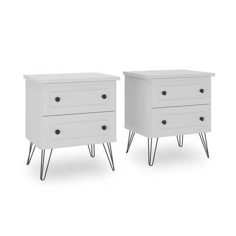 Conjunto Mesa Cabeceira MDF 2 Gavetas Fort Branco