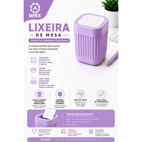 Lixeira de Mesa Compacta com Tampa Basculante:Lilas