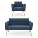 Ver imagem 1 de Kit 1 Sofá Namoradeira e 1 Poltrona Elisa Suede Azul Marinho Pés Palito Natural - D’Rossi