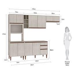 Cozinha Modulada Completa New 270Cm Balcão Tampo Bancada Ilha Nicho Forno/Micro MDP Legno - ClickLar - 6