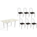 Ver imagem 1 de Conjunto: Mesa de Cozinha Elba Tampo Madeirado C/ Vidro 160cm e 6 Cadeiras Noruega Cromada/off White