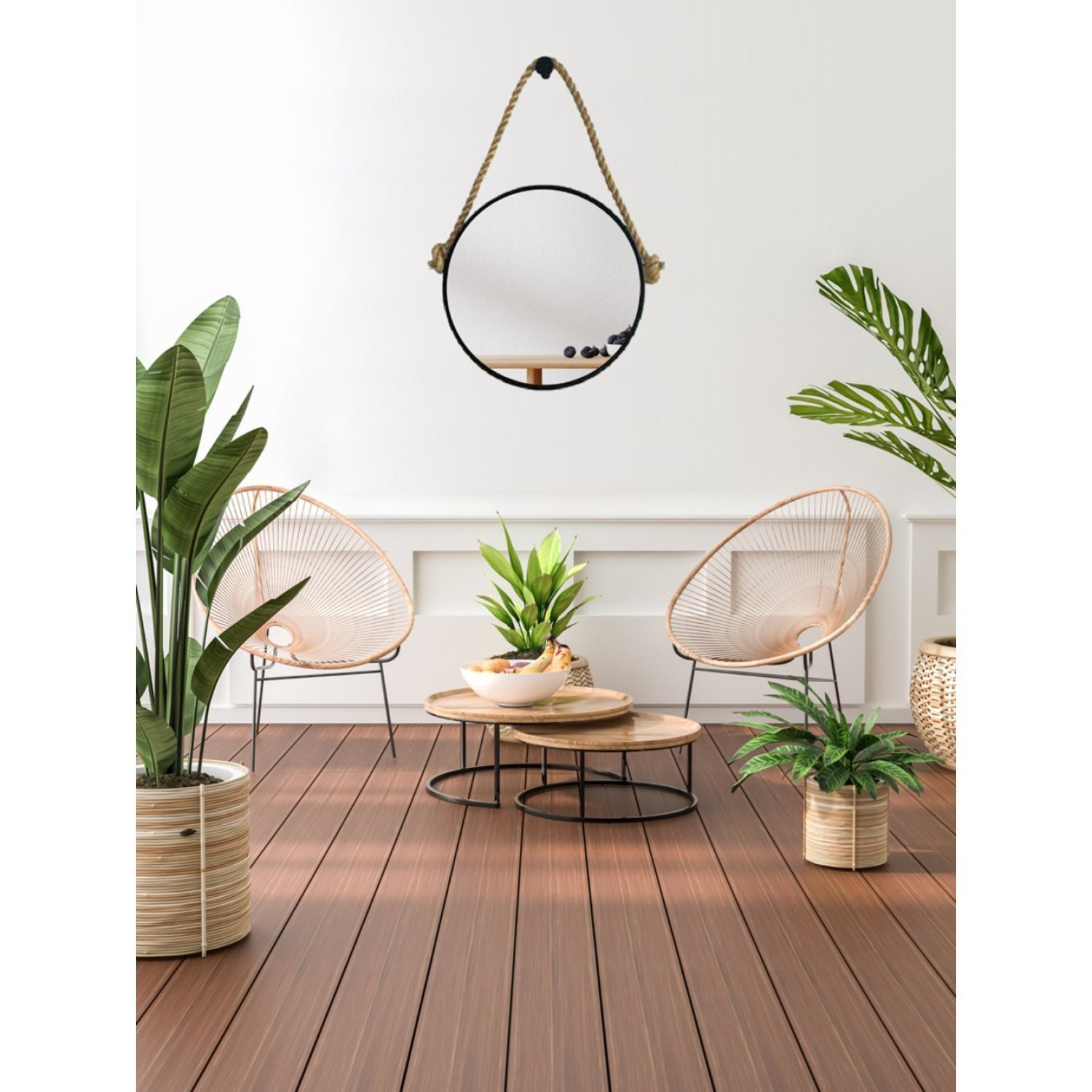 Espelho Decorativo Adnet Alça Corda Naval 50 cm Redondo - 3