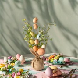 Mini Arvore Decorativa com Ovos Coloridos e Base Juta 30cm - 3