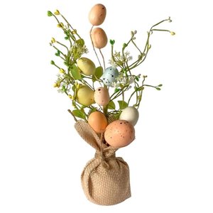 Mini Arvore Decorativa com Ovos Coloridos e Base Juta 30cm