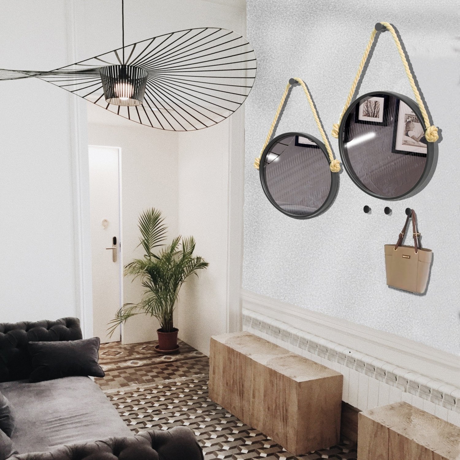 Espelho Decorativo Adnet Alça Sisal Redondo - 3