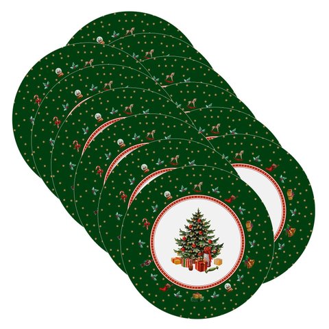 Kit Sousplat Natal Árvore Verde Nsw 12 Peças com Base