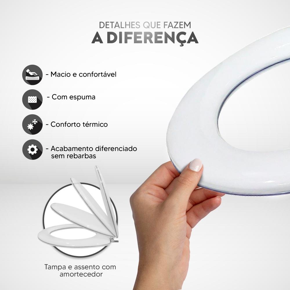 Tampa de Vaso Almofadado Soft Close Flex Branco para Bacia Deca - 5