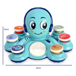 Brinquedo Educativo Polvo Musical com 6 Botões Luz + 20 Sons Cor Azul - 3