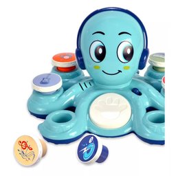 Brinquedo Educativo Polvo Musical com 6 Botões Luz + 20 Sons Cor Azul - 5