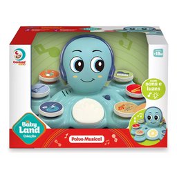 Brinquedo Educativo Polvo Musical com 6 Botões Luz + 20 Sons Cor Azul - 4