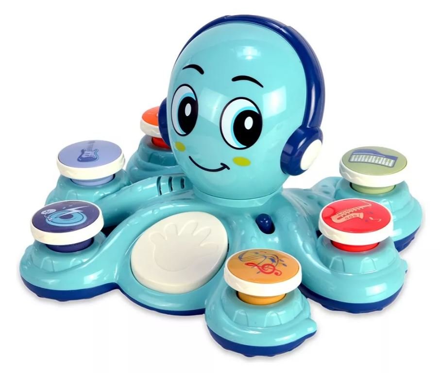 Brinquedo Educativo Polvo Musical com 6 Botões Luz + 20 Sons Cor Azul - 2