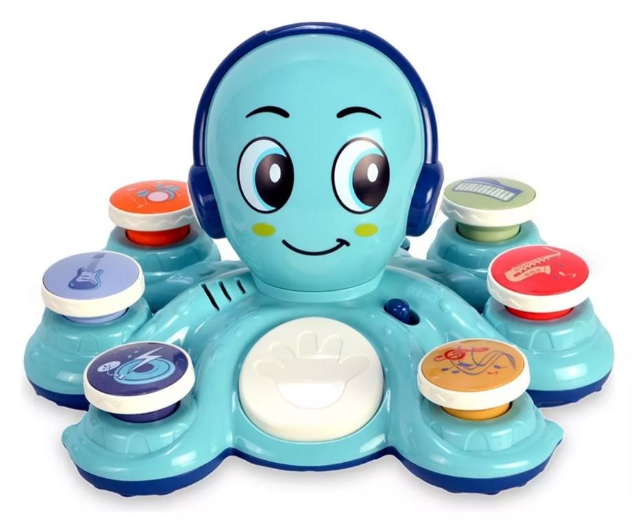 Brinquedo Educativo Polvo Musical com 6 Botões Luz + 20 Sons Cor Azul