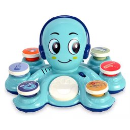 Brinquedo Educativo Polvo Musical com 6 Botões Luz + 20 Sons Cor Azul - 1