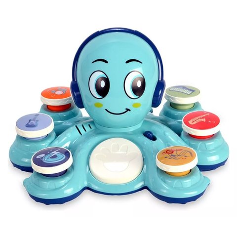 Brinquedo Educativo Polvo Musical com 6 Botões Luz + 20 Sons Cor Azul