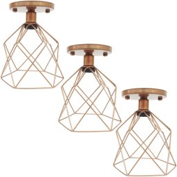 3 Lustres Teto Plafon Industrial Aramado Cálice Retrô Luminária Vintage Cobre Rose Gold Agp - 1