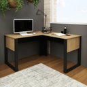 Ver imagem 1 de Escrivaninha Mesa Escritório em L ME4181 136CMX136CM 136cm Amêndoa e Preto Marrom