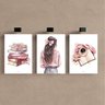 Kit 3 Quadro Decorativo Menina Jovem Estudos Rosa Quarto 40x28cm - 2