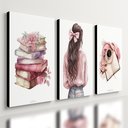 Ver imagem 1 de Kit 3 Quadro Decorativo Menina Jovem Estudos Rosa Quarto 40x28cm