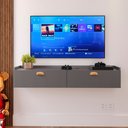 Ver imagem 2 de Rack Suspenso Home Estante Tv 42 Polegadas Bancada Pequena 2 Portas Multiuso Decoração Sala Quarto