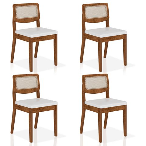 Kit 4 Cadeiras Sextavada Bari Freijó/corino Branco - Móveis Arapongas Freijó/corino Branco