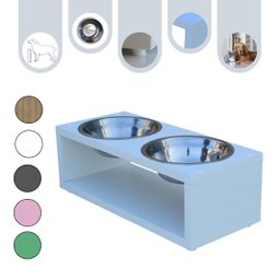 Comedouro Elevado Duplo Pet Gato Cachorro Mdf Luke - Inox - Branco - 1