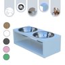 Comedouro Elevado Duplo Pet Gato Cachorro Mdf Luke - Inox - Branco - 1