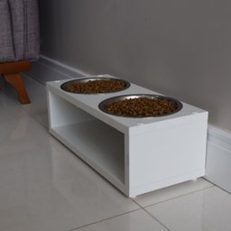 Comedouro Elevado Duplo Pet Gato Cachorro Mdf Luke - Inox - Branco - 5