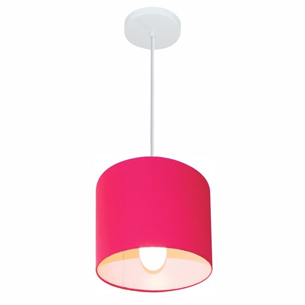 Lustre Pendente Cilíndrico Vivare Md-4046 Cúpula em Tecido 18x18cm - Bivolt - Rosa Pink - Bivolt - 1